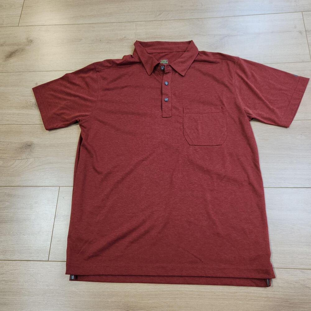 Stio Divide Polo Shirt Mens Medium Red Short Sleeve Pocket Knit Casual Outdoor